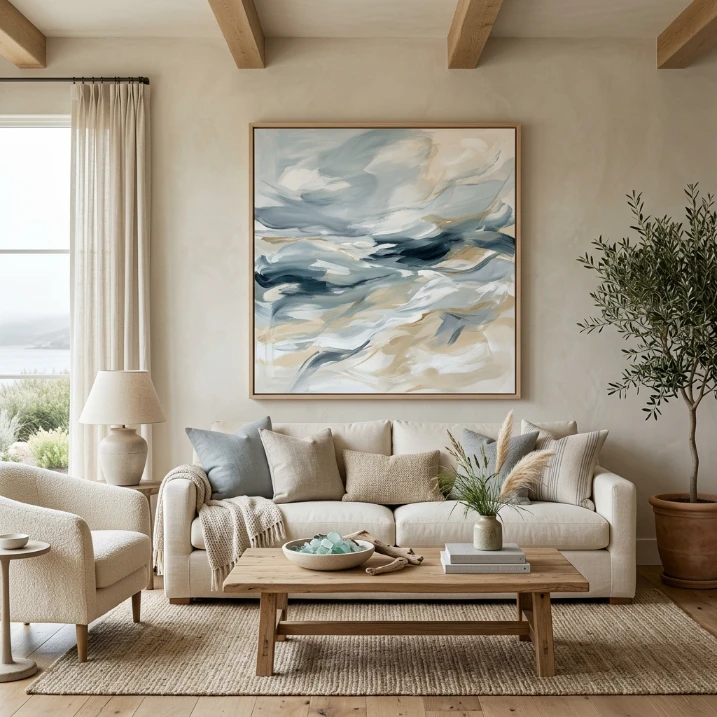 The New Coastal Living Room Look Is Less “Beach House” and More Collected Calm