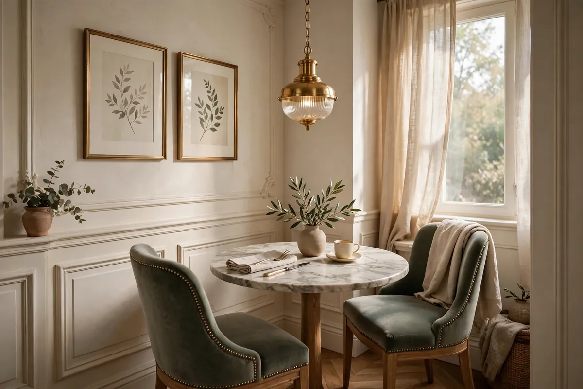 Small corner dining nook with bistro table
