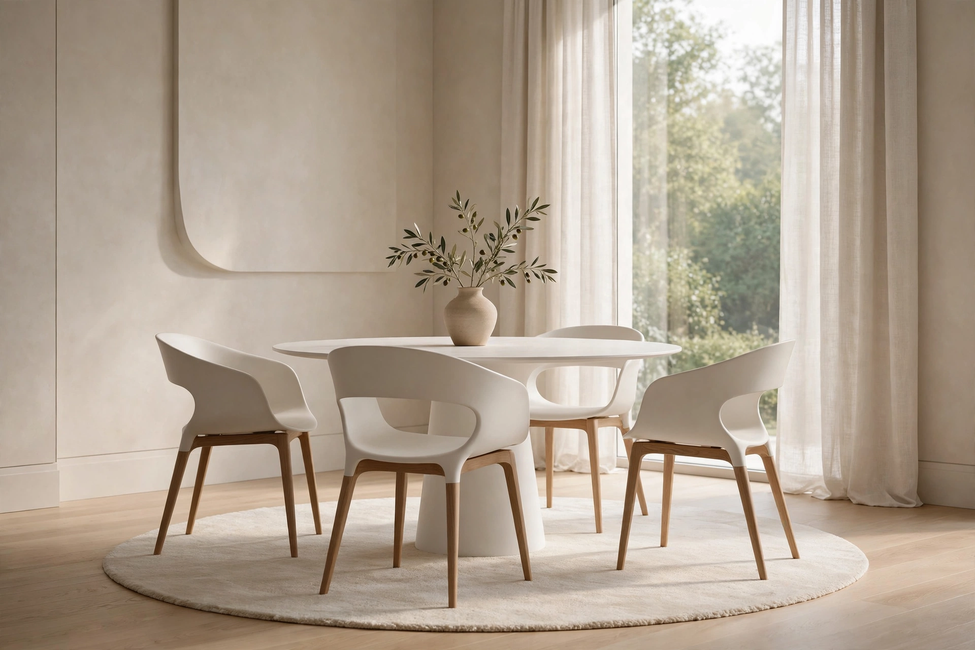 Minimalist dining room with round table