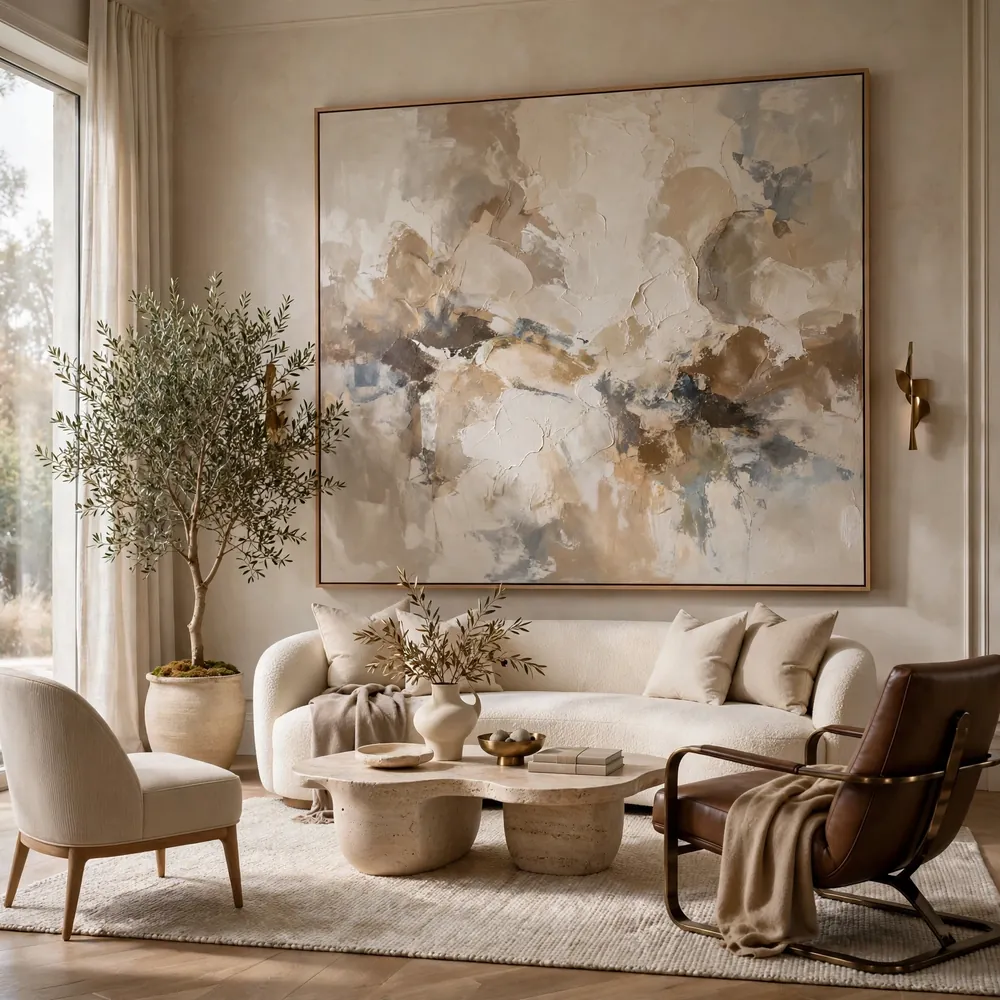 Luxury living room with oversized statement artwork