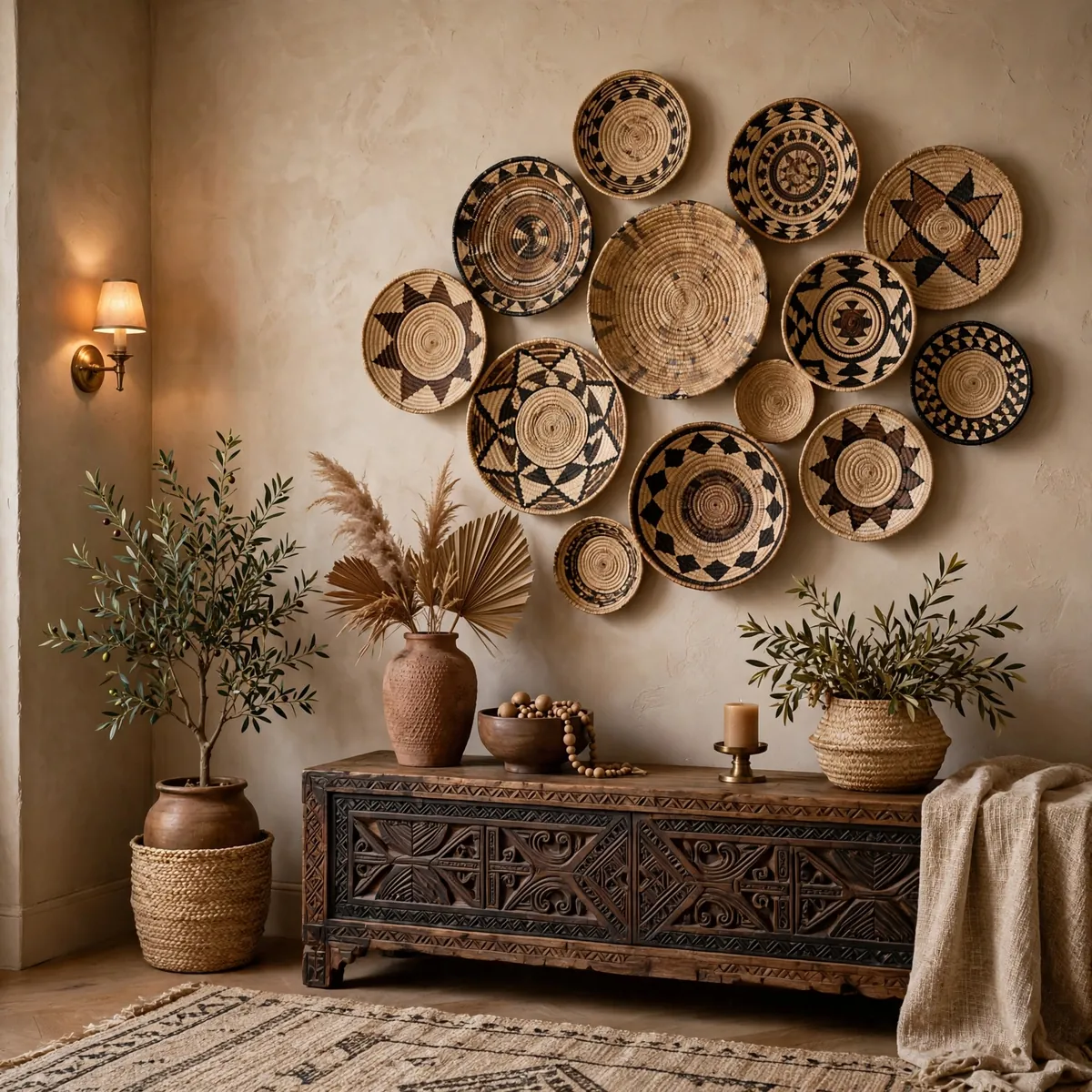 afro boho living room: Build a Woven Basket Gallery Wall