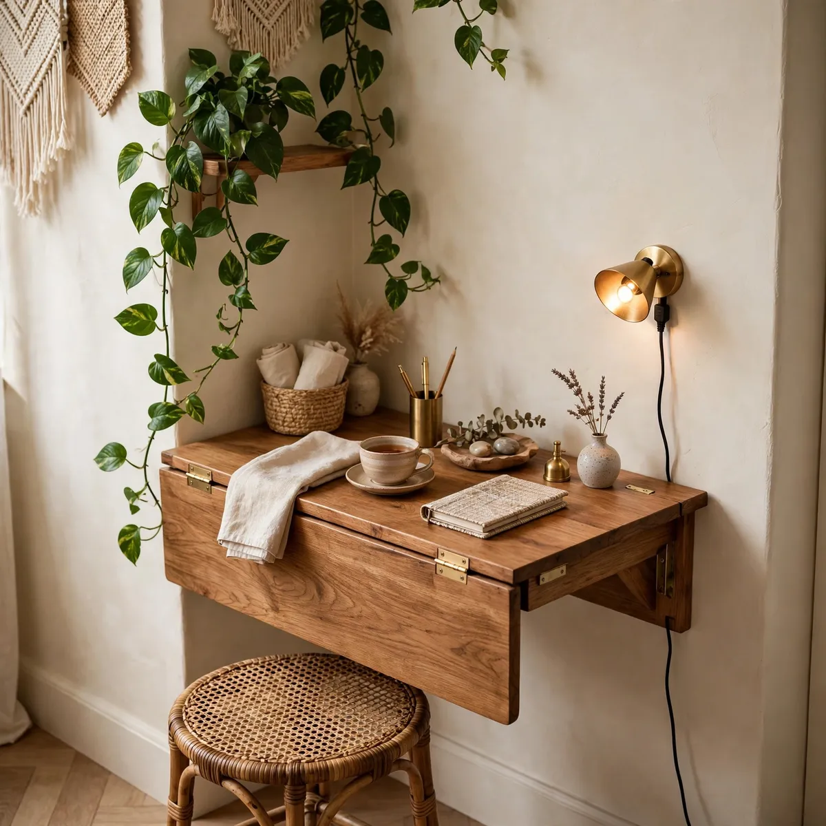 boho apartment: Float a Desk Nook in Dead Wall Space