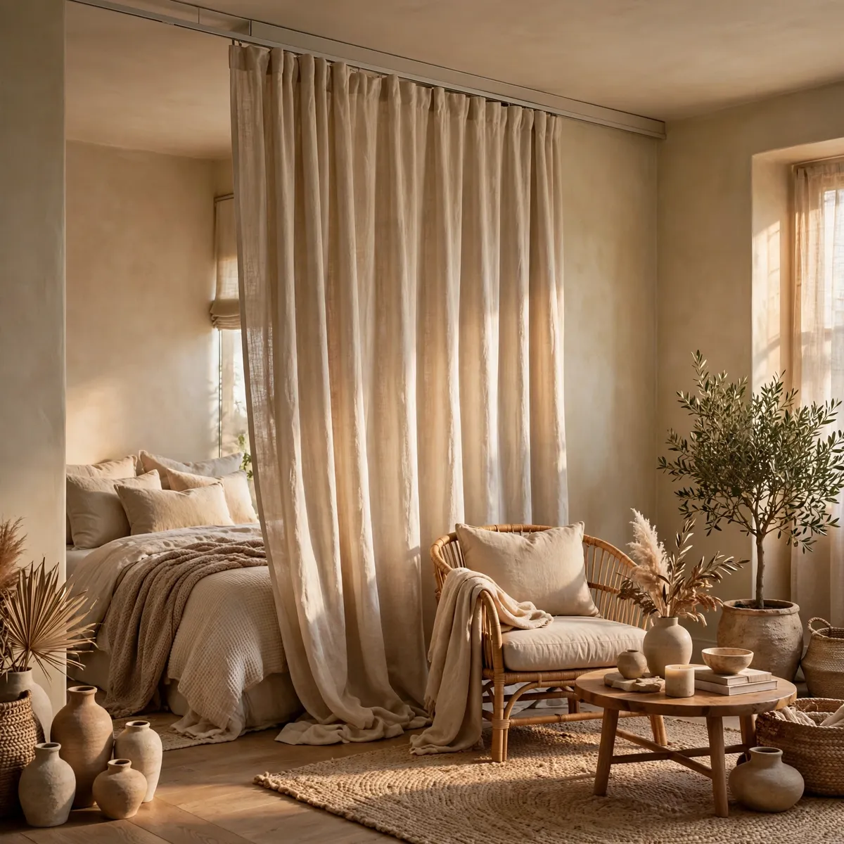 boho apartment: Divide Rooms With Curtains, Not Walls