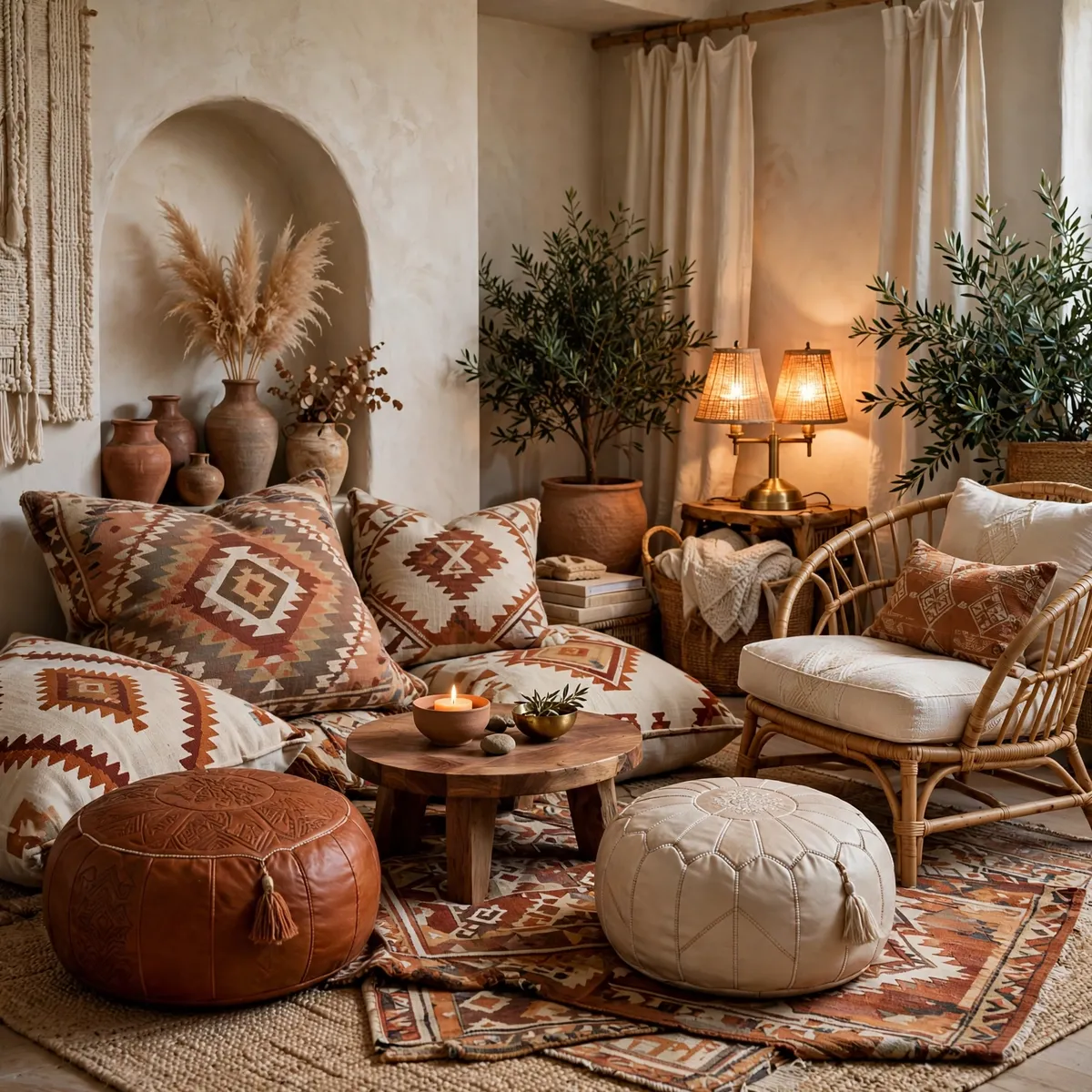 boho apartment: Sit Low With Floor Cushions and Poufs
