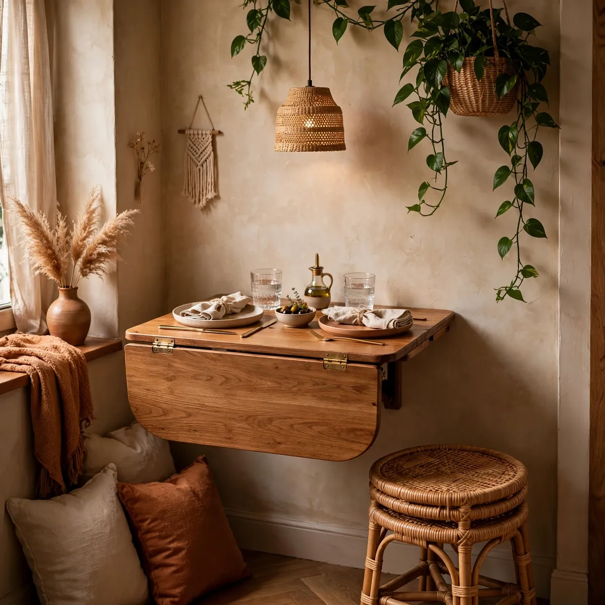 boho apartment: Fold Down a Dining Table for Two