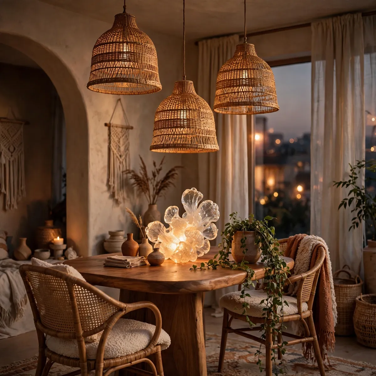 boho apartment: Float Woven Pendants at Different Heights