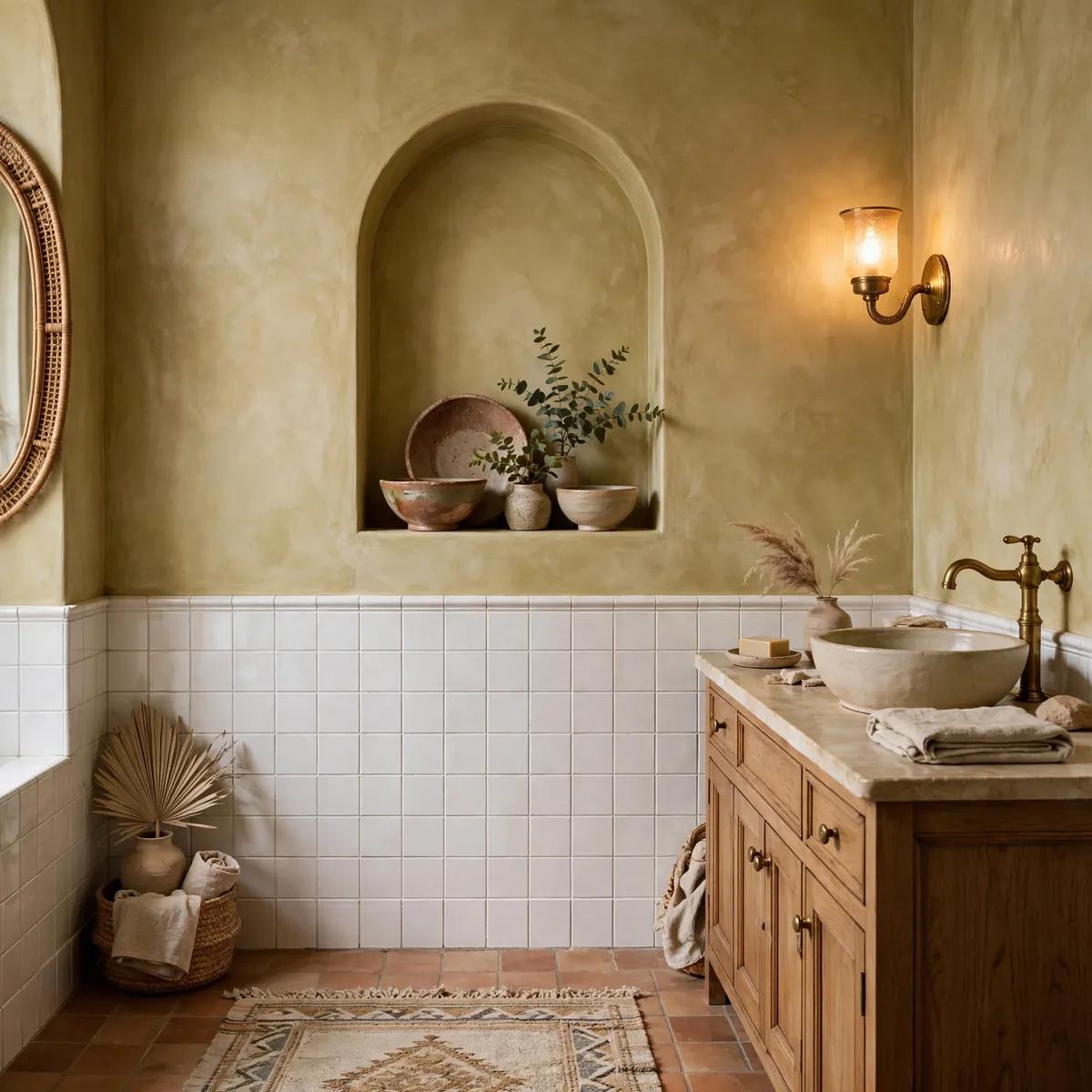 boho bathroom ideas: Wash Walls in Limewash or Warm Plaster
