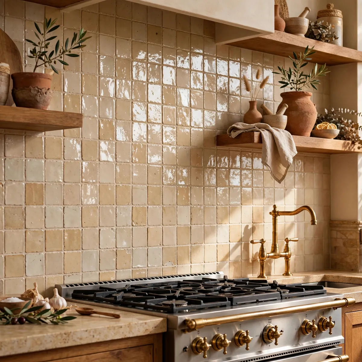 boho kitchen ideas: Choose a Handmade-Look Tile Backsplash