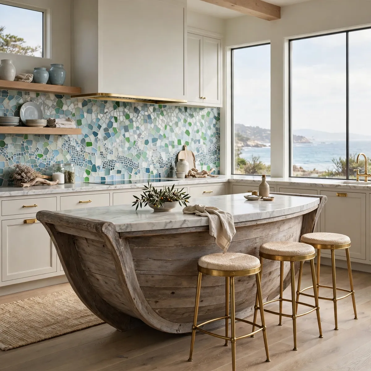 coastal kitchen ideas: Choose a Sculptural Island as the Conversation Piece
