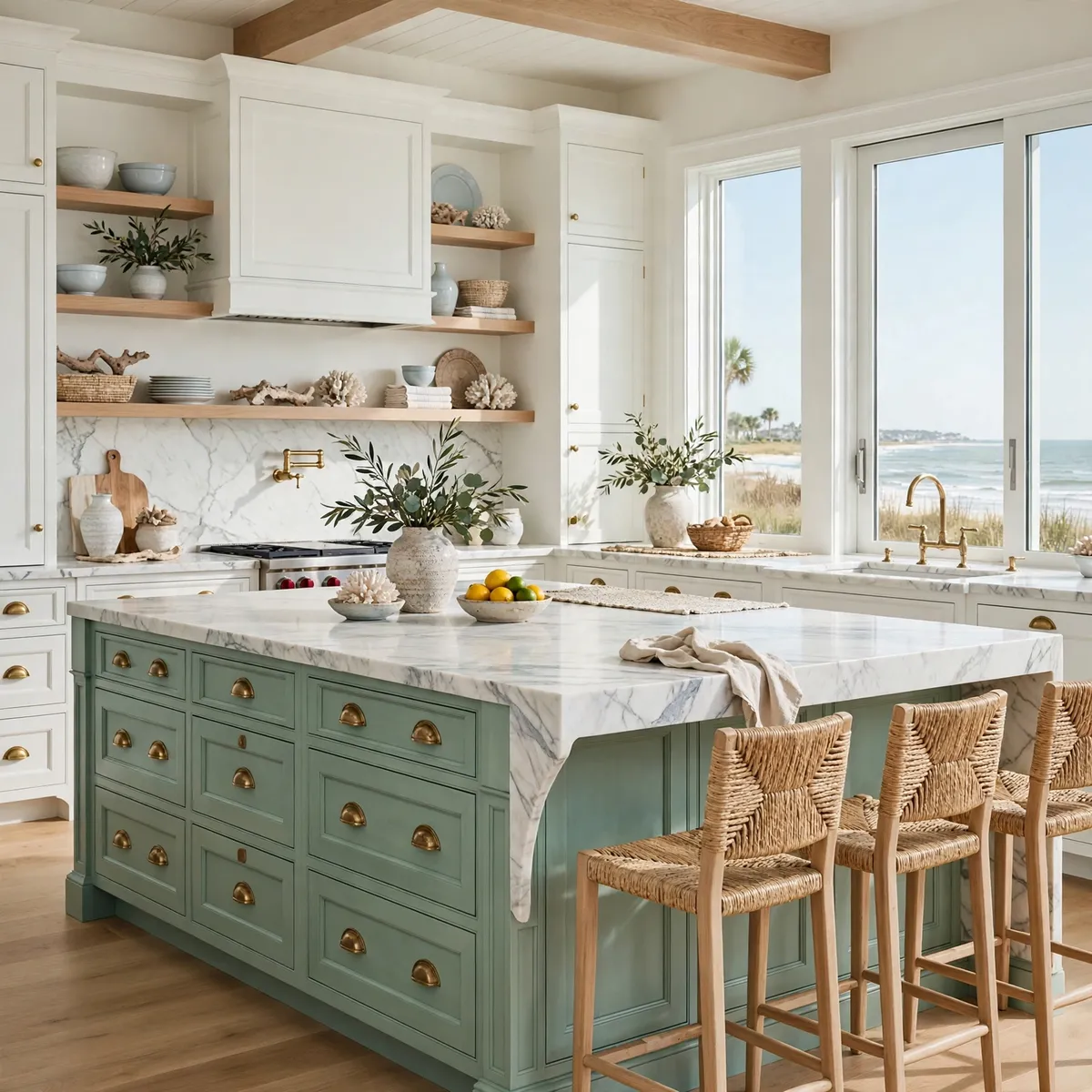 coastal kitchen ideas: Keep It Fresh With a Soft Sage Island