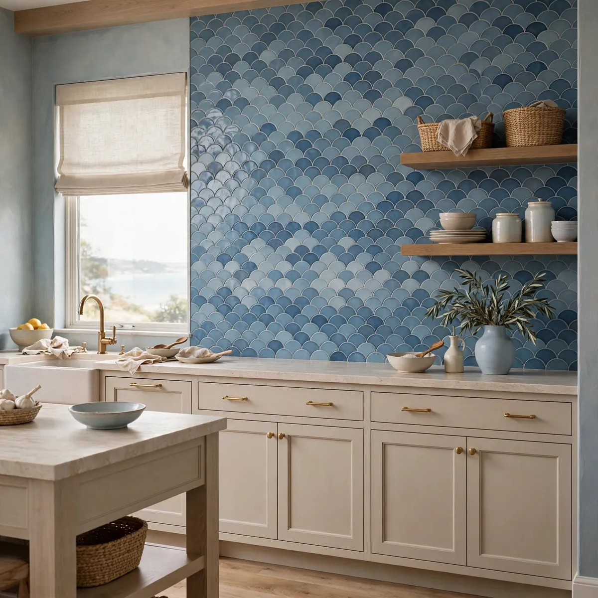 coastal kitchen ideas: Whisper the Theme With Fish-Scale Tile