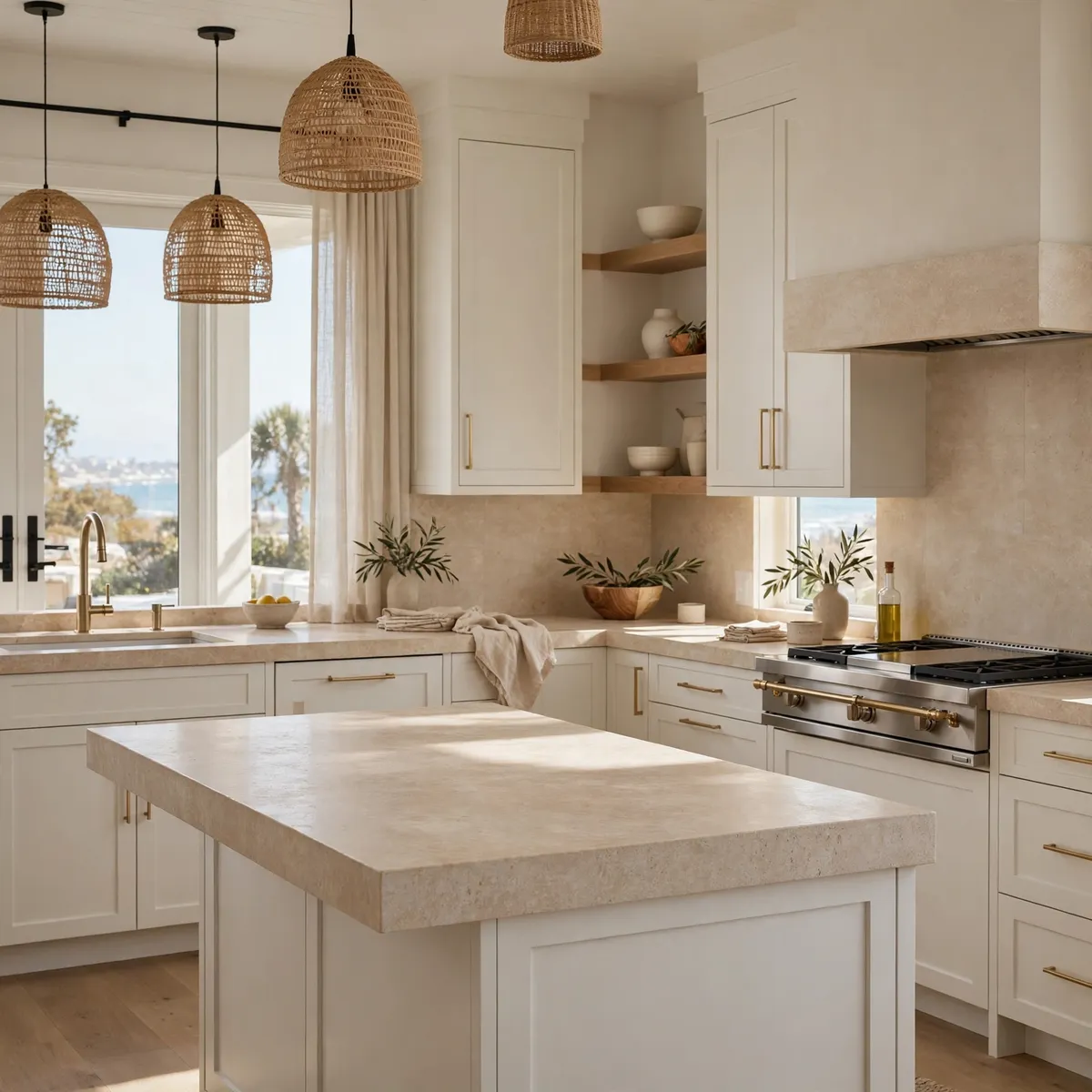 coastal kitchen ideas: Choose Stone Counters Like Sunlit Sand