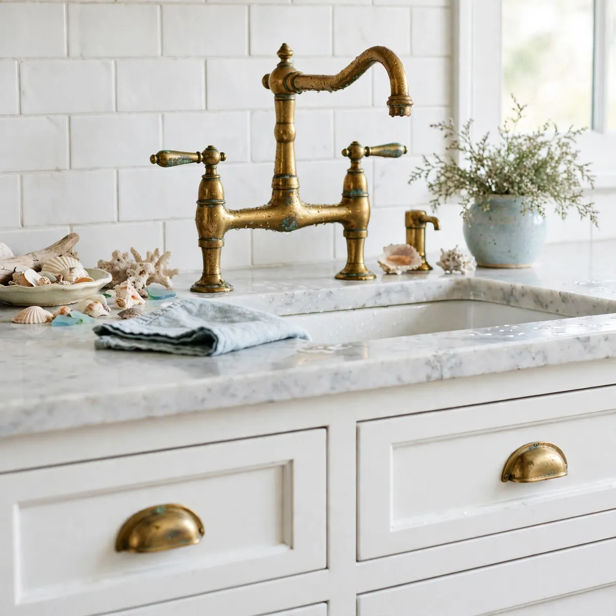 coastal kitchen ideas: Choose Brass Fittings Like Found Treasure