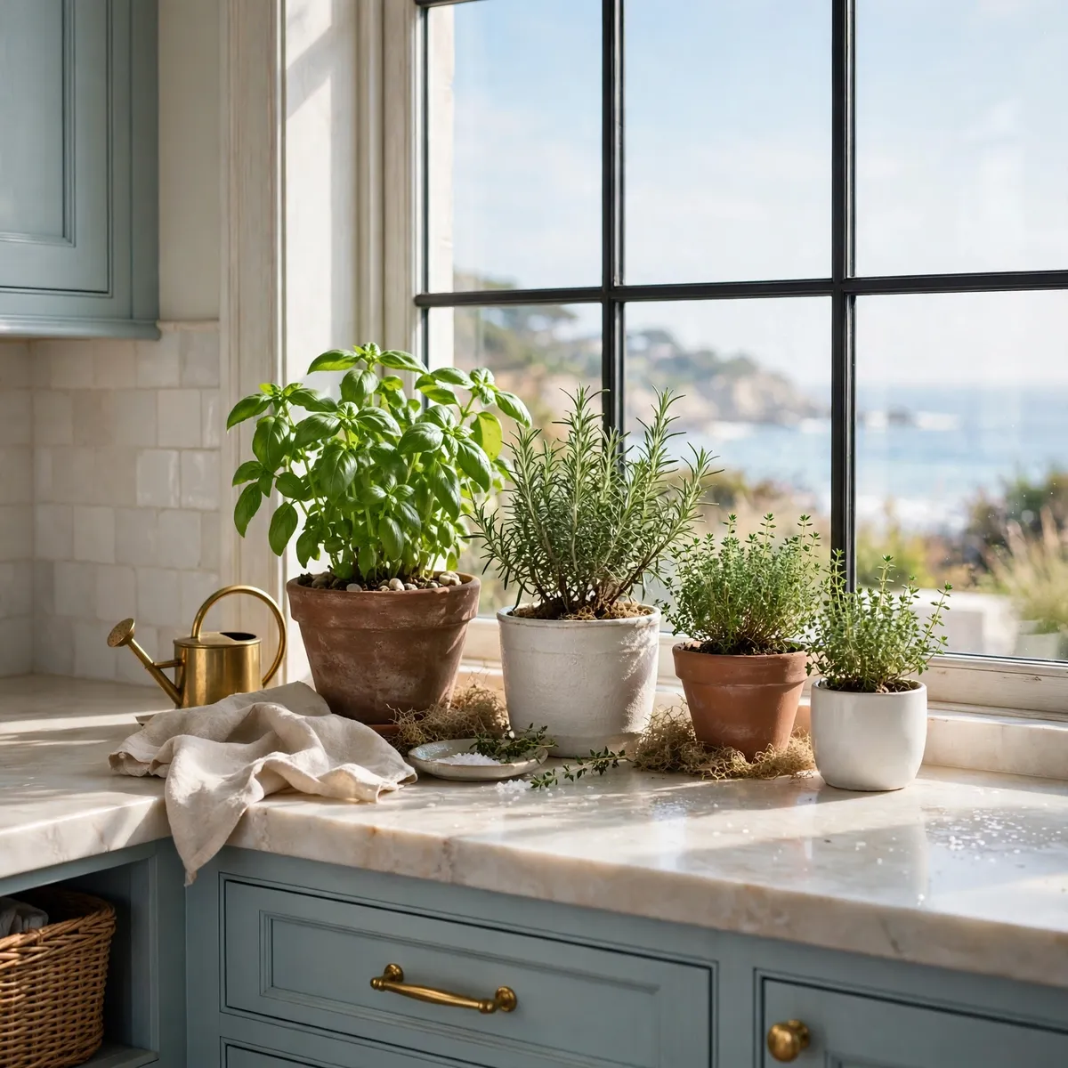 coastal kitchen ideas: Build a Sunny Herb Corner by the Window