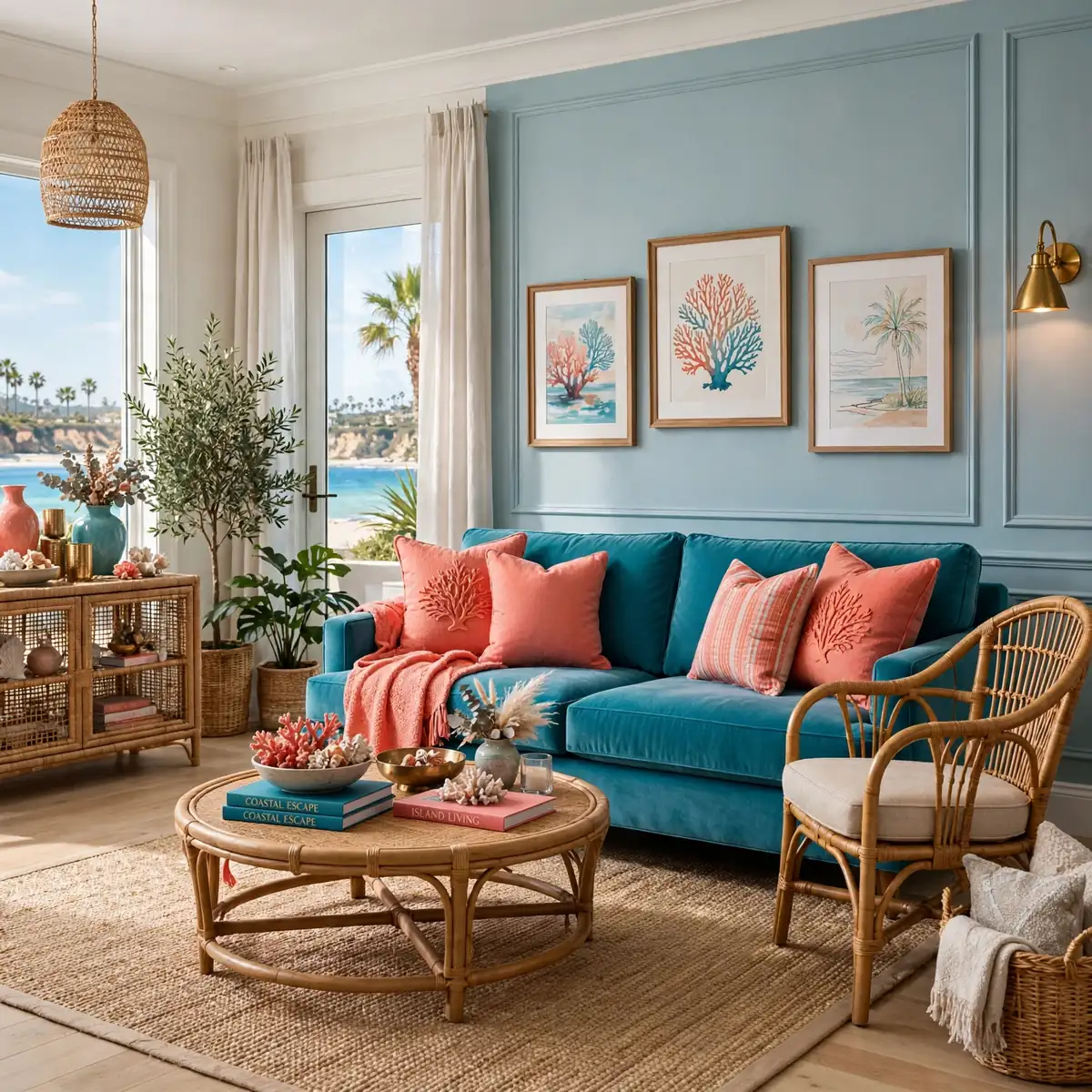 colorful sitting room ideas: Coral and Turquoise Mix