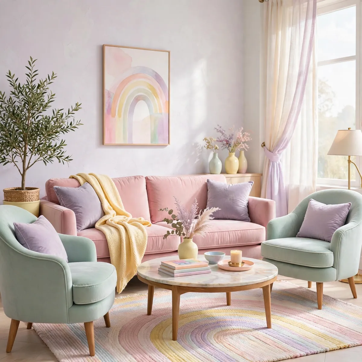 colorful sitting room ideas: Pastel Rainbow Furnishings