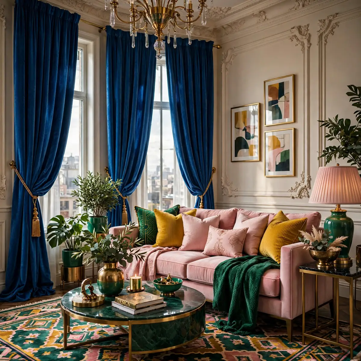 colorful sitting room ideas: Cobalt Velvet Curtains