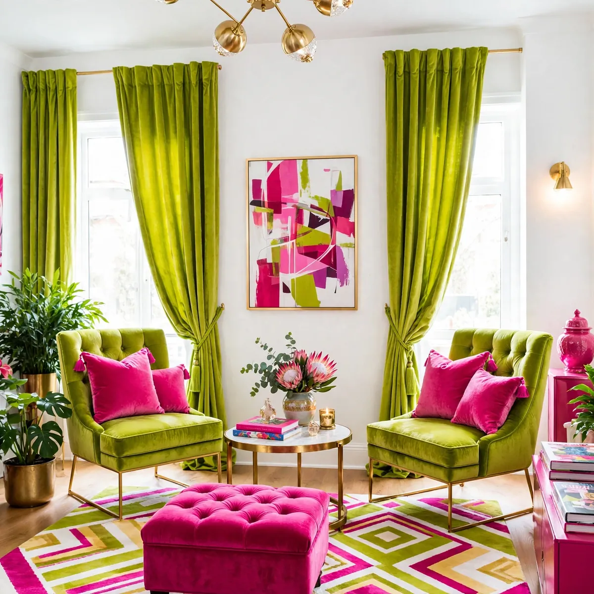 colorful sitting room ideas: Lime and Fuchsia Pairing