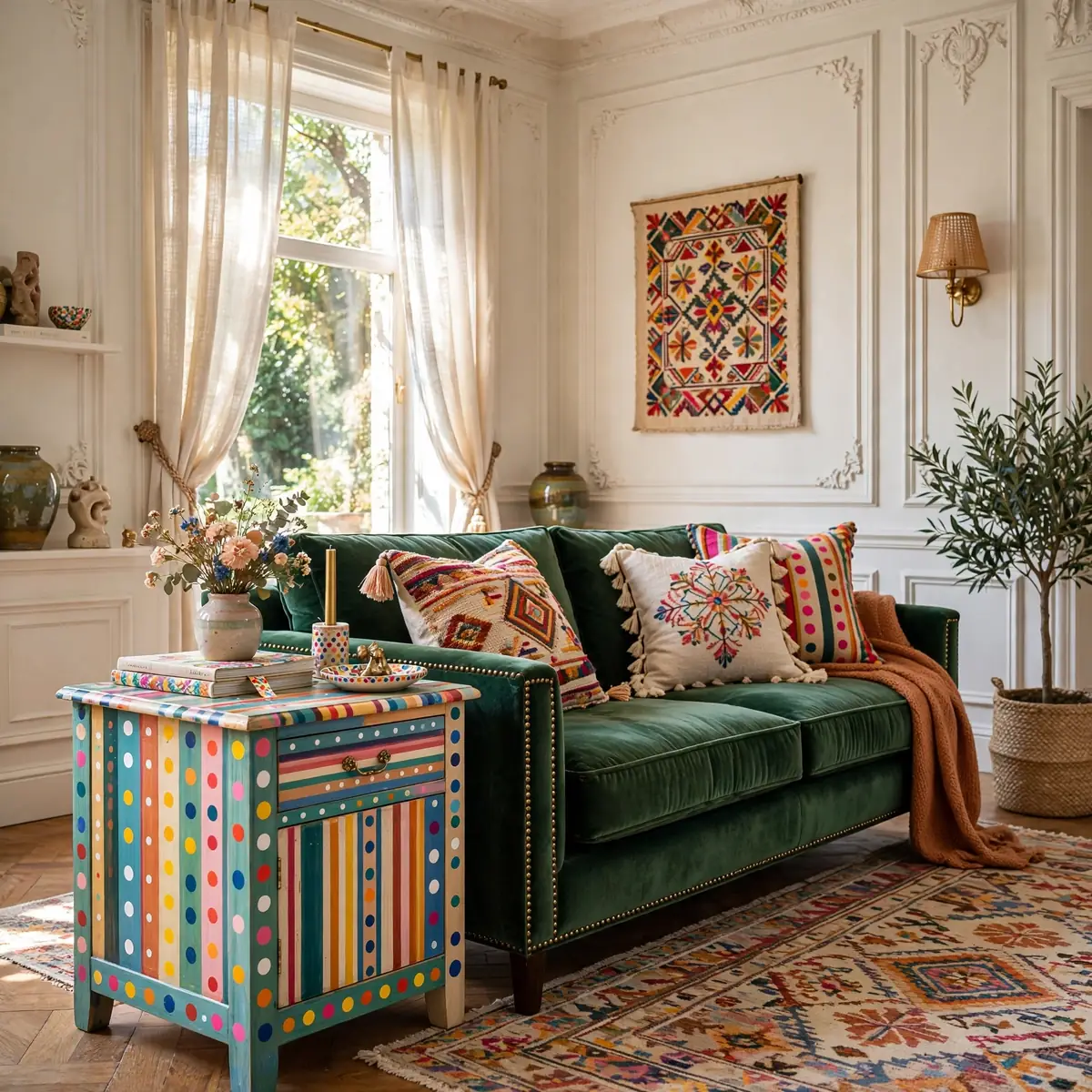 colorful sitting room ideas: Hand-Painted Side Table