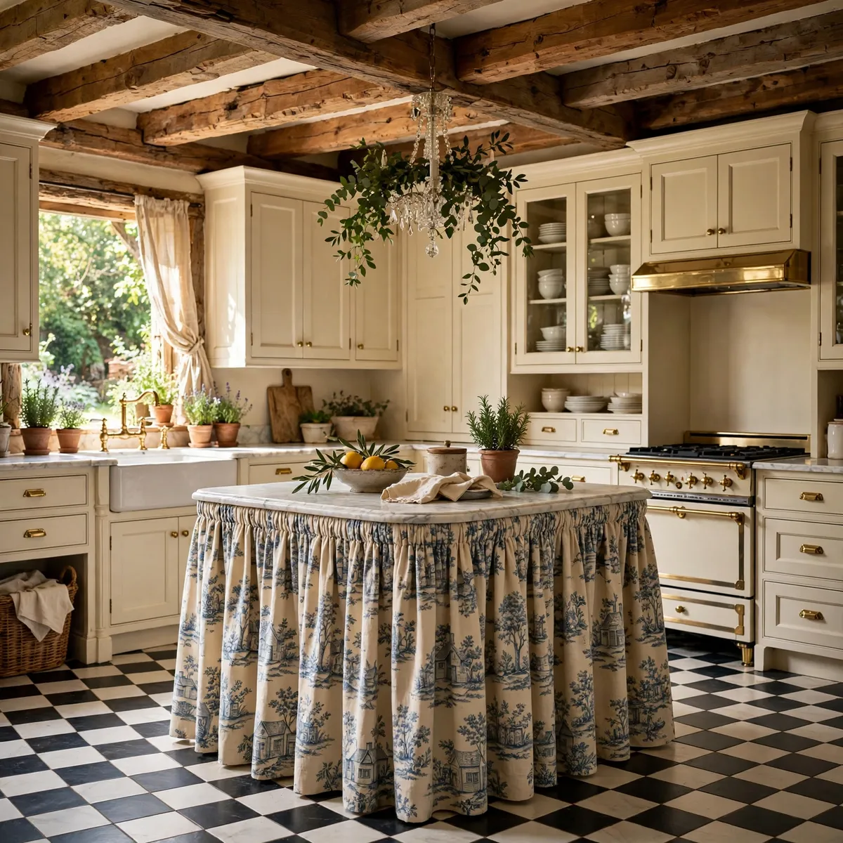 cottage kitchen ideas: Layer Wood, Fabric, and Metal in Threes