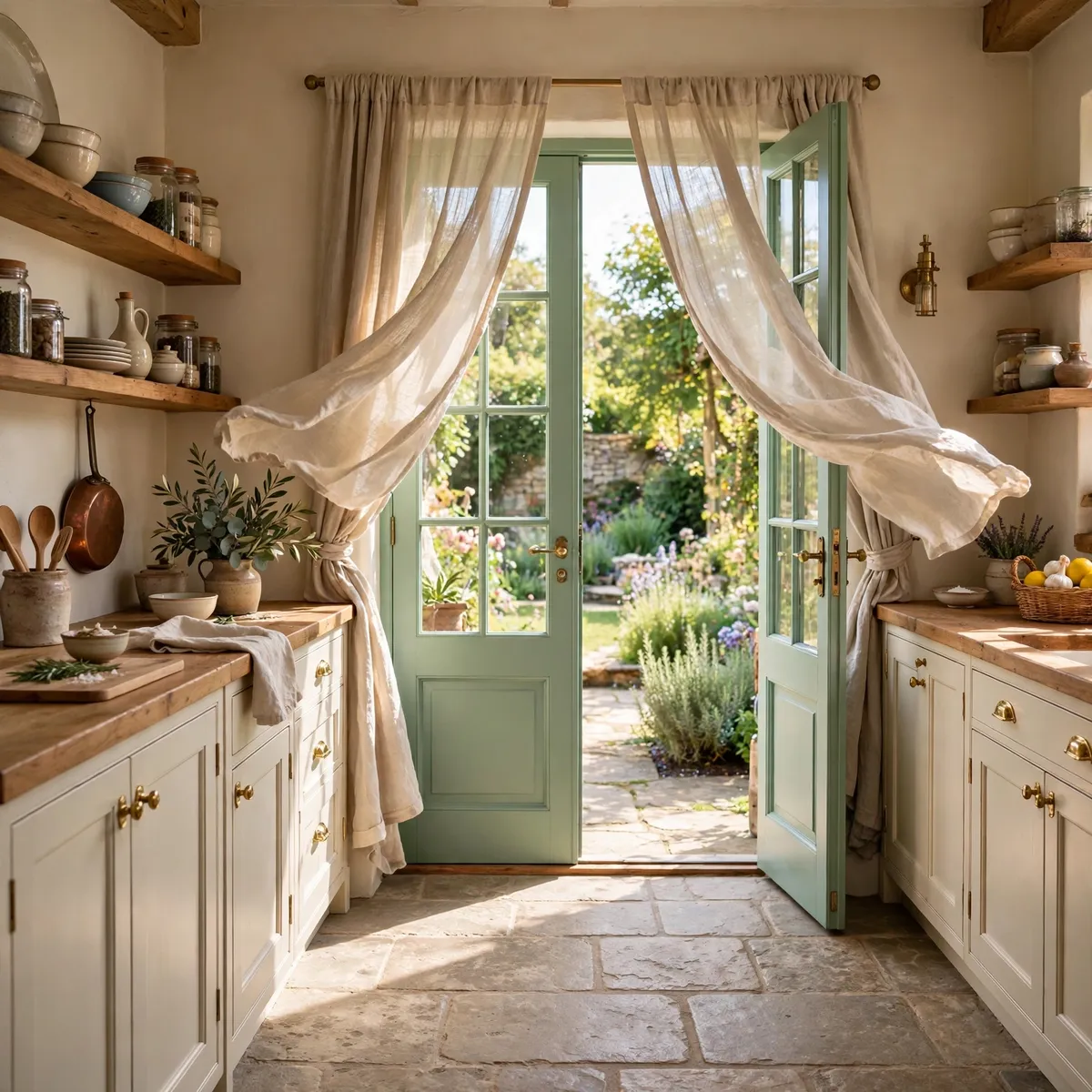 cottage kitchen ideas: Open Up With French Doors to the Garden
