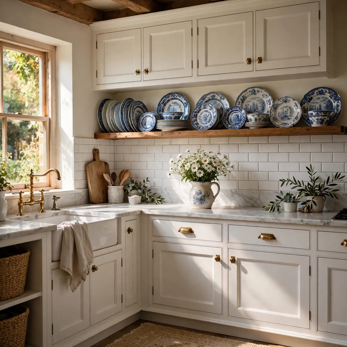cottage kitchen ideas: Tell a Story With Blue-and-White China
