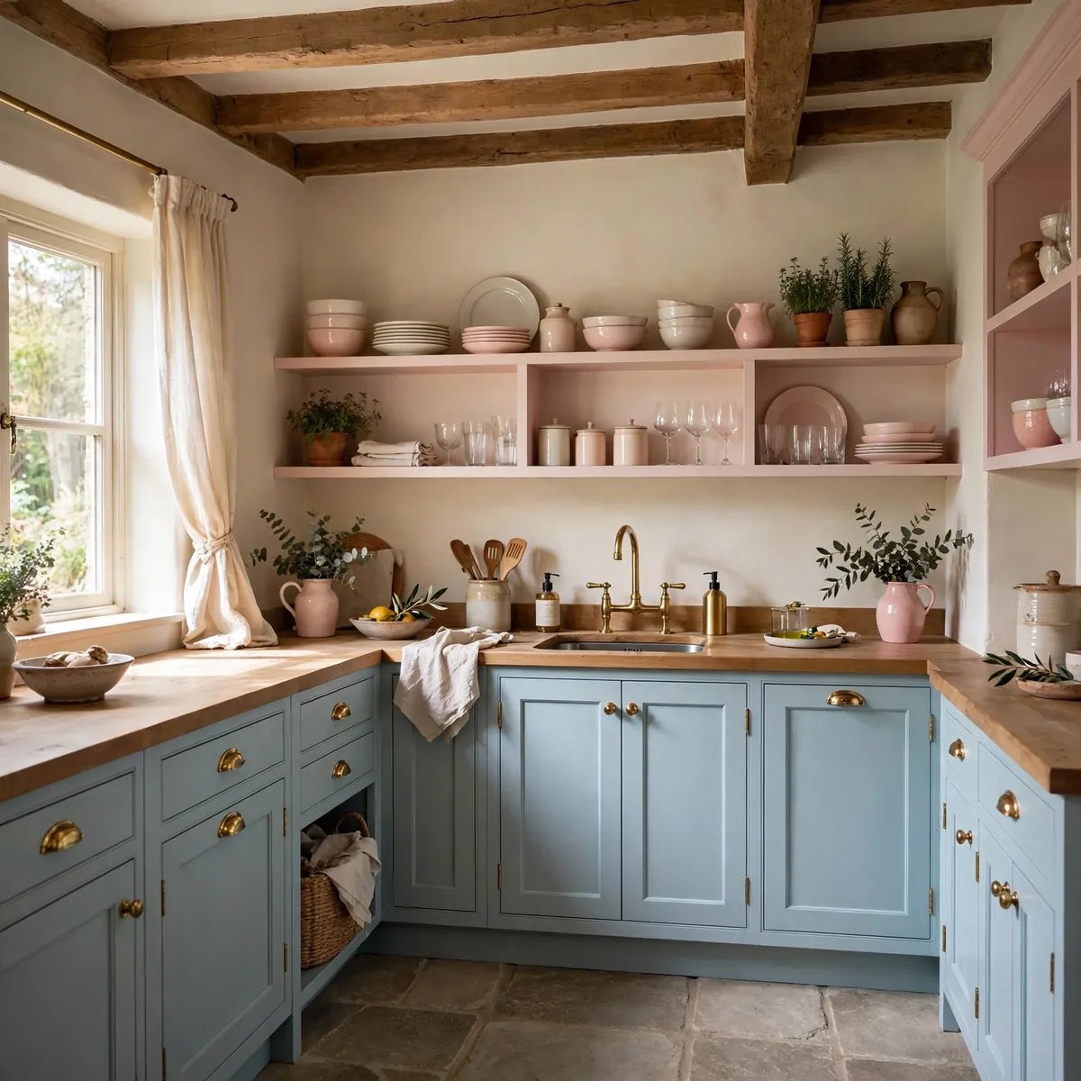 cottage kitchen ideas: Pair Powder Blue With Blush in Small Doses