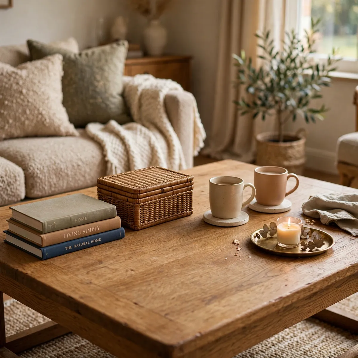 coffee table decor ideas: functional everyday coffee table with coasters and storage box