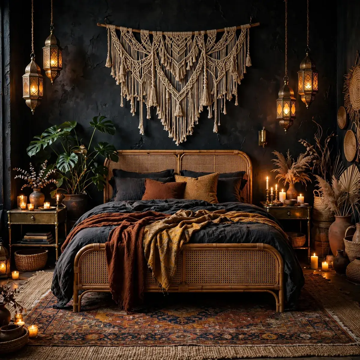 20 Dreamy Dark Boho Bedroom Ideas That Feel Like a Midnight Escape ♥ [Nocturnal Nest]