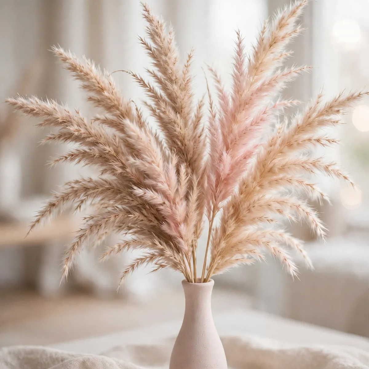 Dried miscanthus plumes as a pampas grass alternative in a tall vase