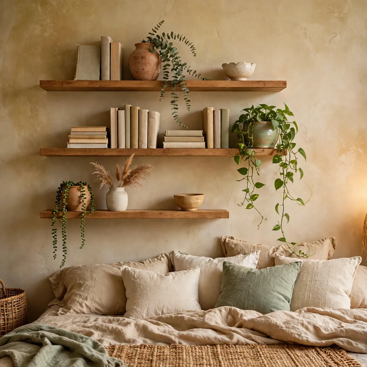 earthy boho bedroom: Style Open Shelves Like a Collected Life