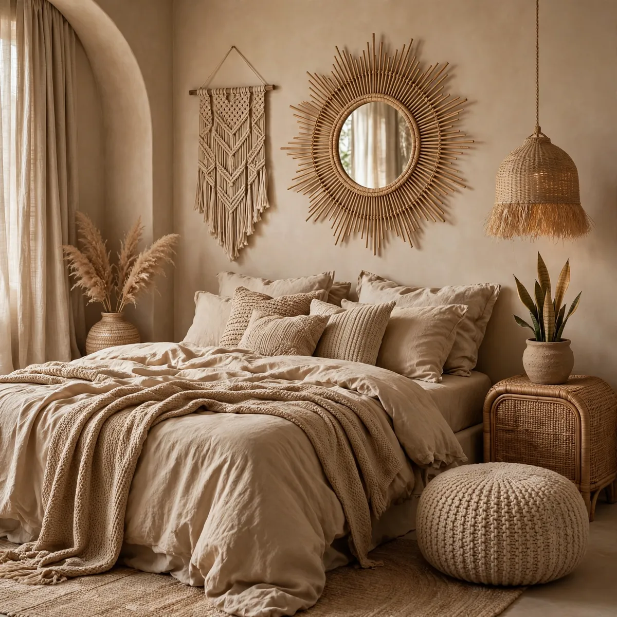 earthy boho bedroom: Go Monochrome in Warm Tan