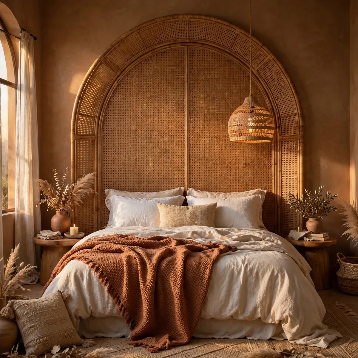 earthy boho bedroom: Make a Rattan Headboard the Hero