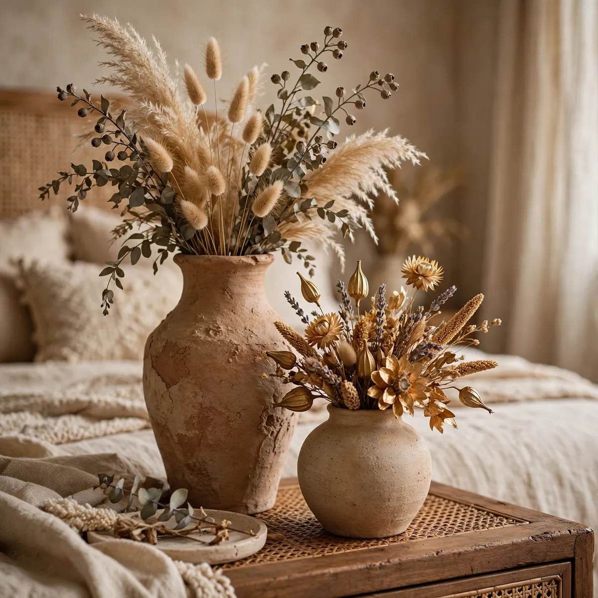 earthy boho bedroom: Arrange Dried Botanicals Like Sculpture