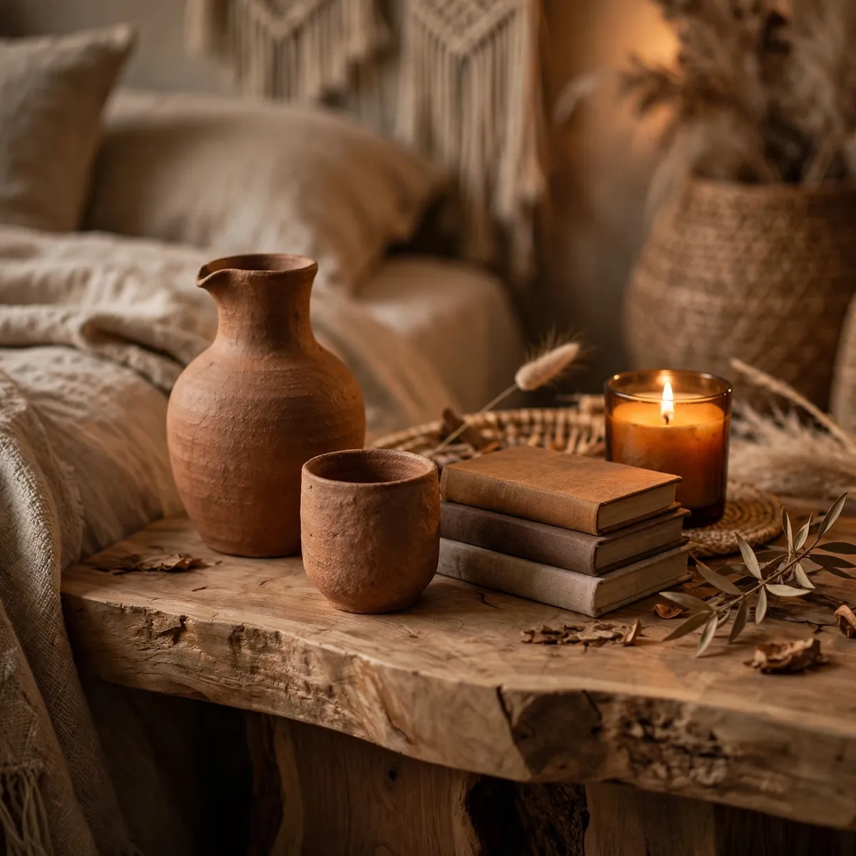 earthy boho bedroom: Style the Nightstand With Handmade Ceramics