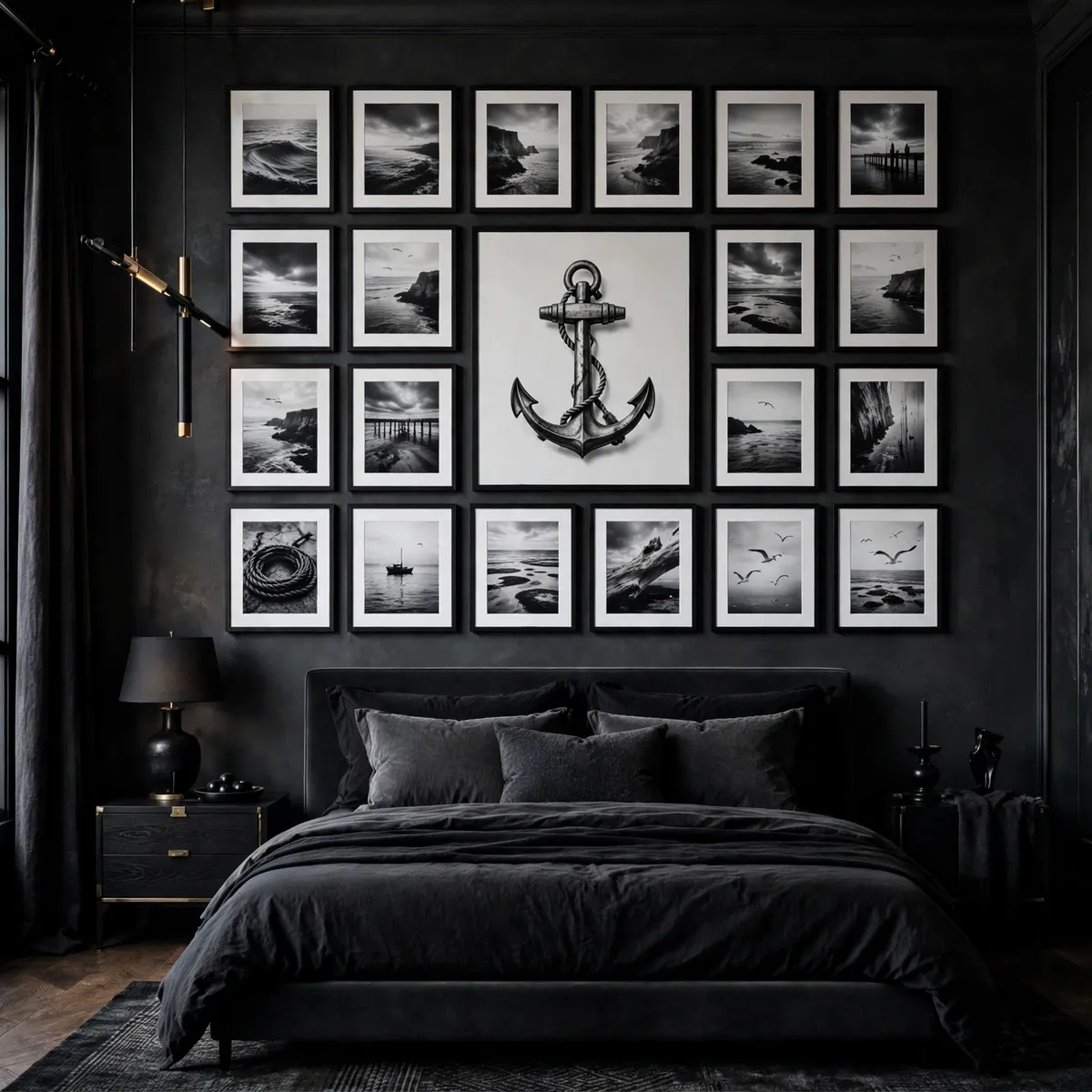 edgy bedroom ideas: Curate a Black-and-White Photography Wall