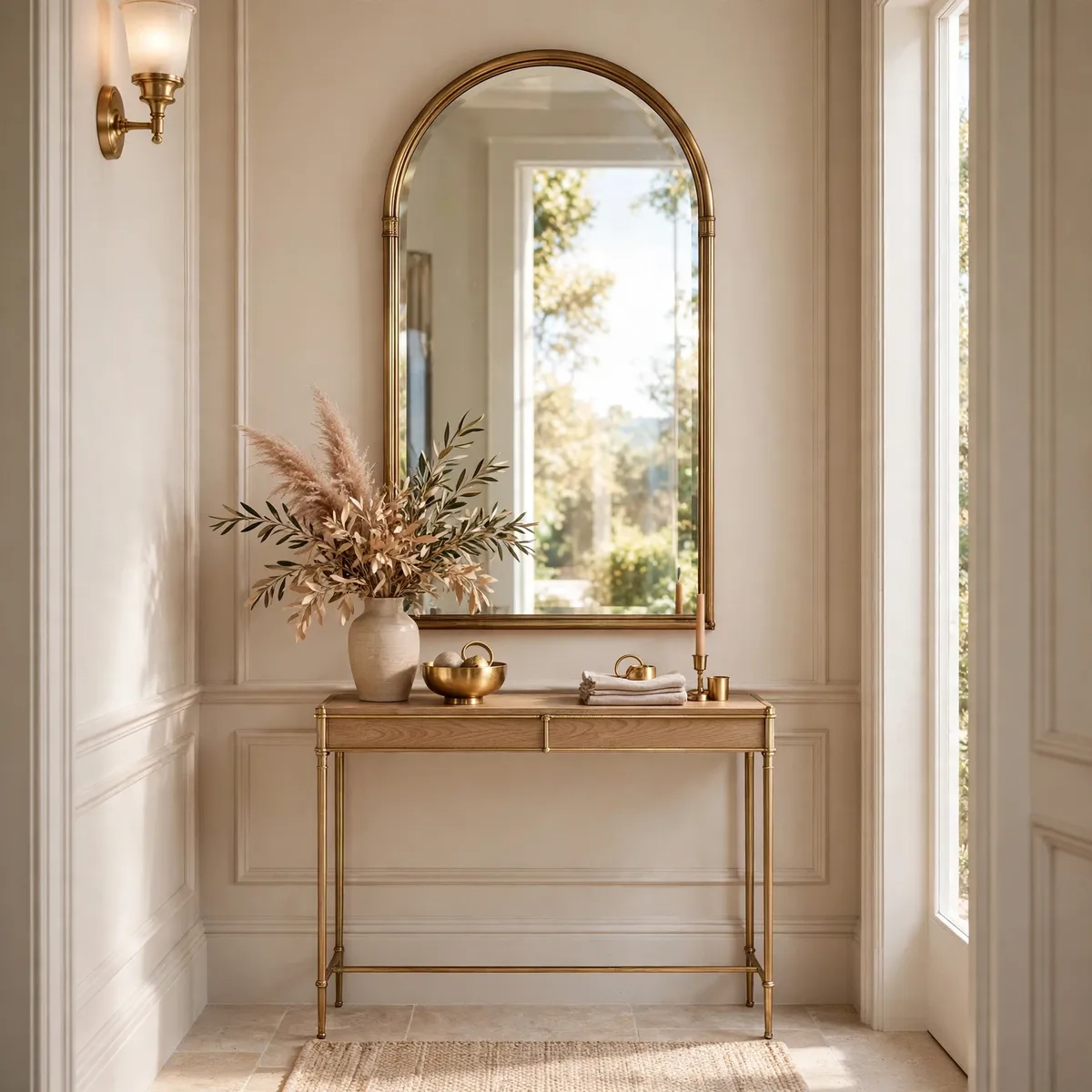 small entryway decor ideas: tall mirror that opens up a small entryway