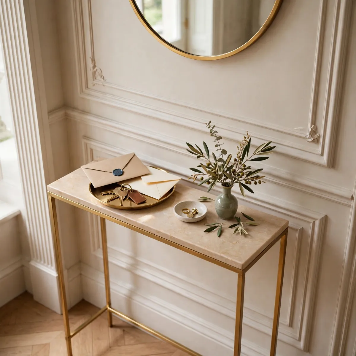 small entryway decor ideas: landing zone tray for keys and mail