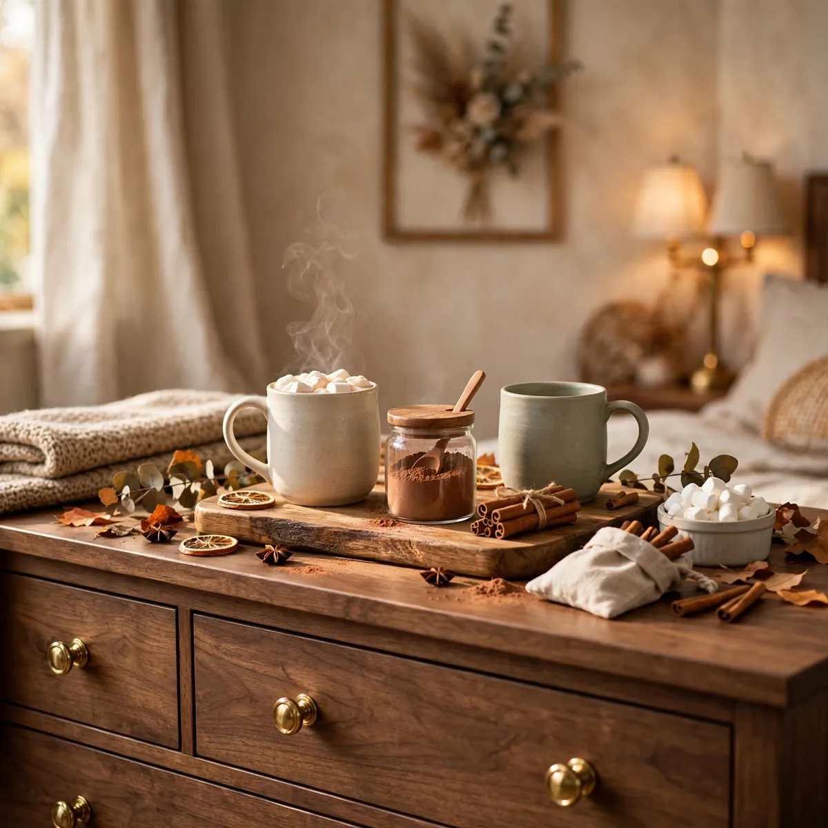 fall bedroom decor: Set Up a Cocoa Corner on the Dresser