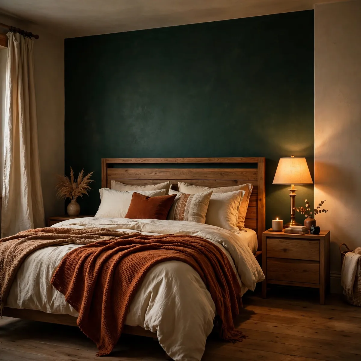 fall bedroom decor: Paint One Moody Accent Wall Behind the Bed