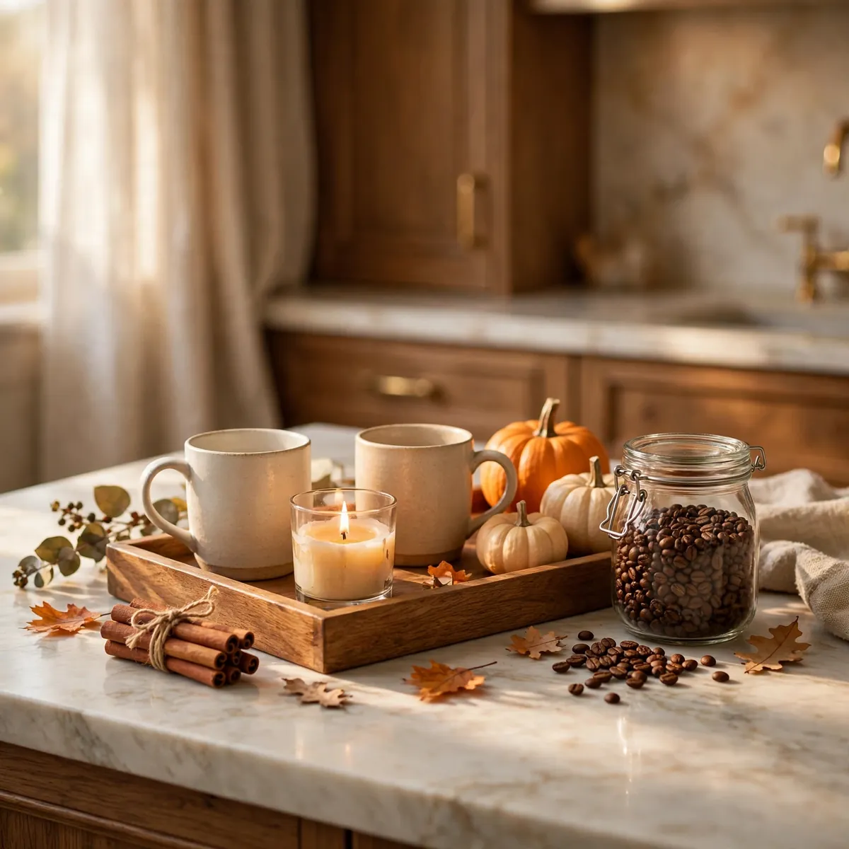 fall kitchen decor: Build a Cinnamon-and-Candle Coffee Corner