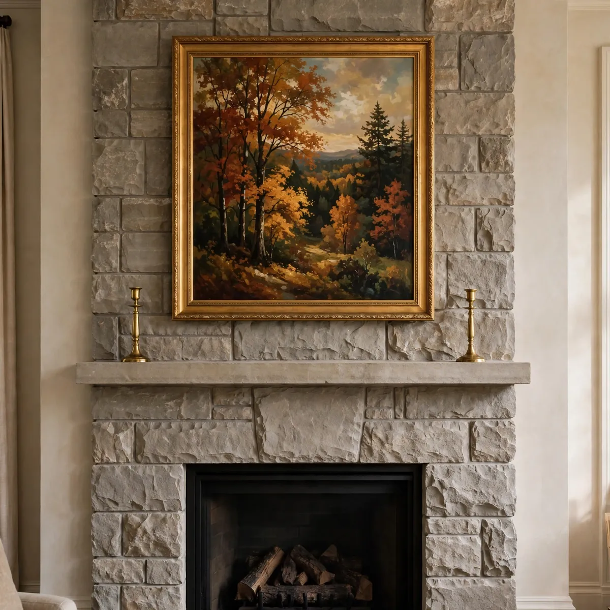 fall living room decor: Let One Large Autumn Painting Set the Mood