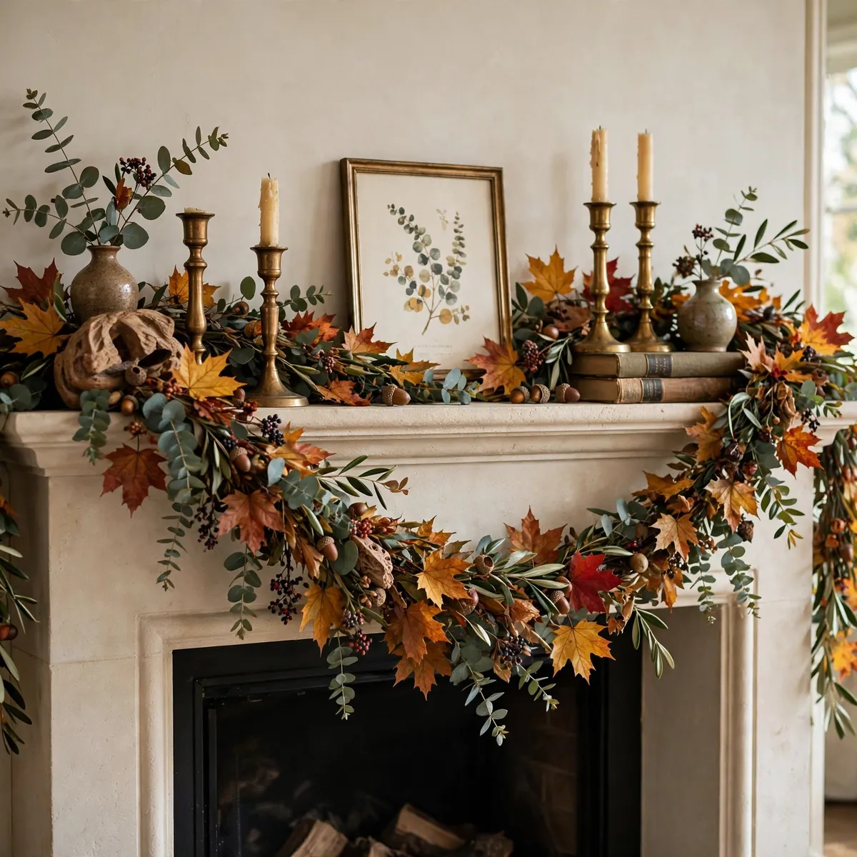 fall living room decor: Keep Your Everyday Mantel and Tuck Seasonal Garland Around It