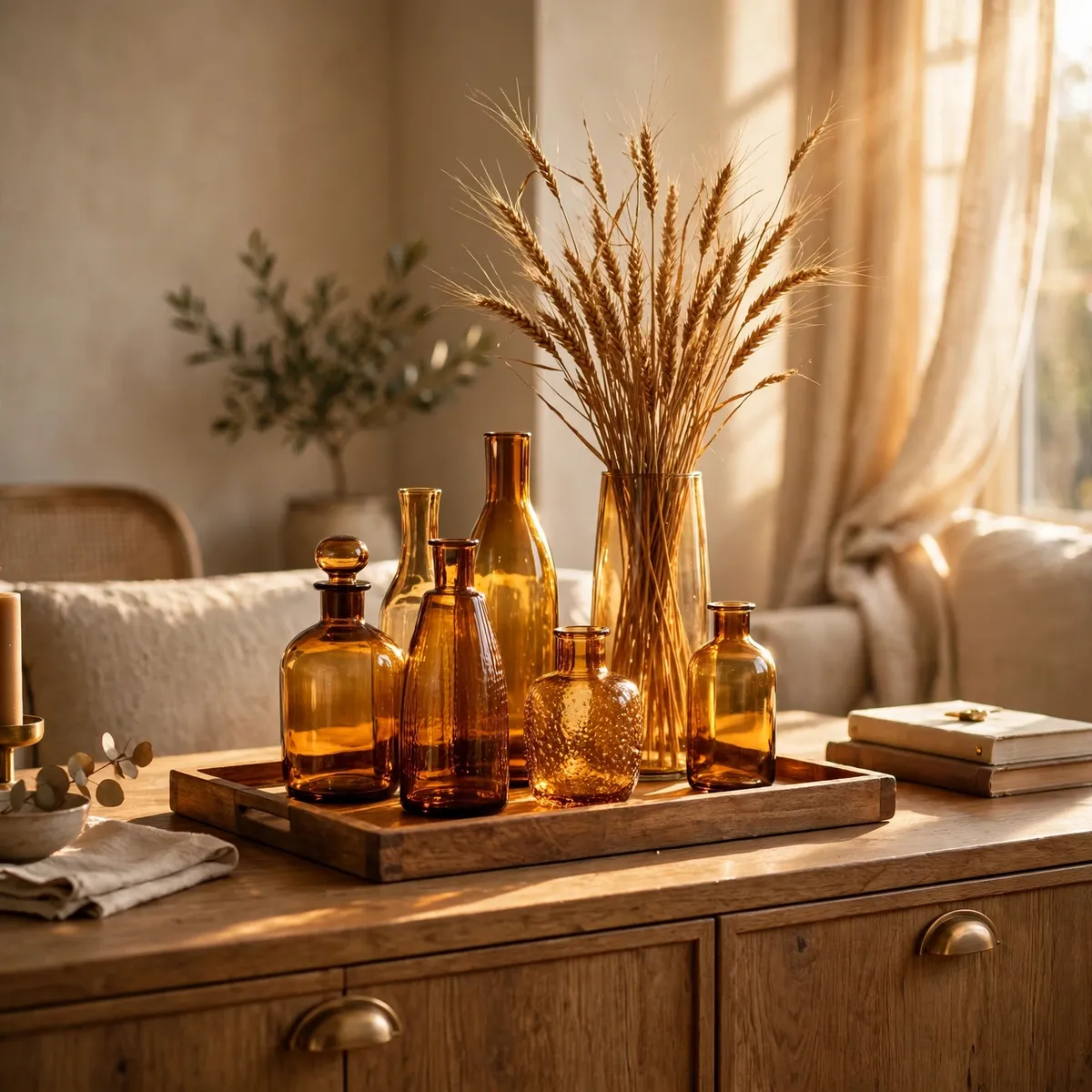 fall living room decor: Cluster Amber Glass for a Golden Glow
