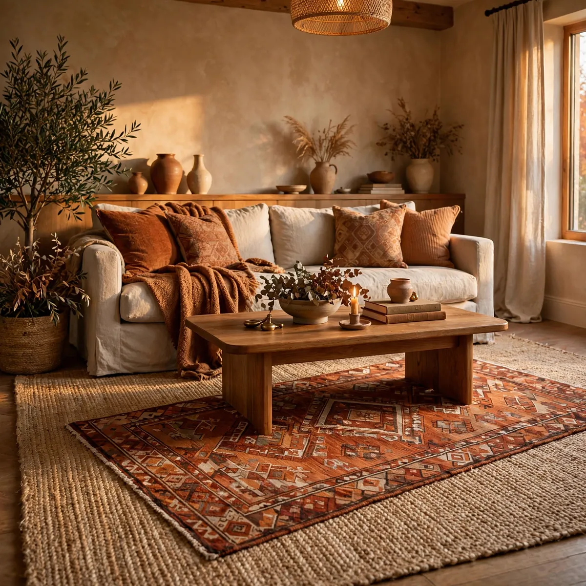 fall living room decor: Layer a Second Rug for Instant Warmth