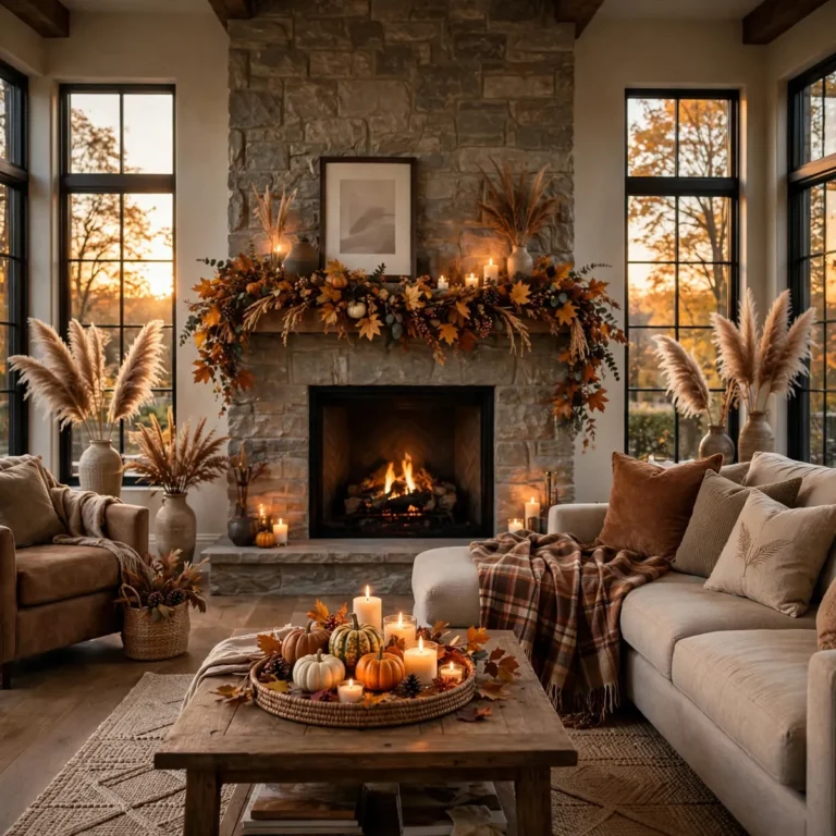 fall living room decor in a beautiful, timeless living room design
