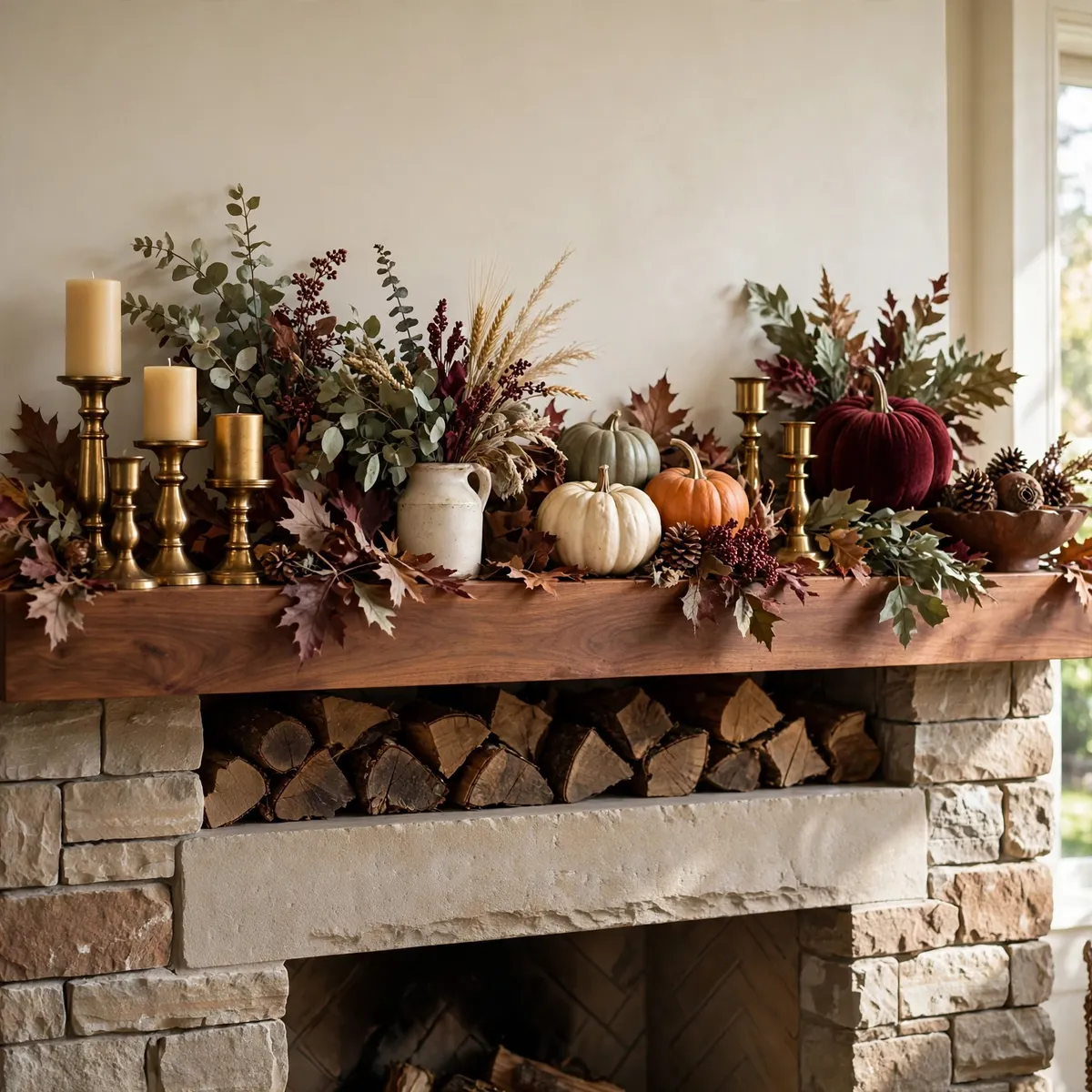 fall mantel decor ideas: warm grounded fall palette