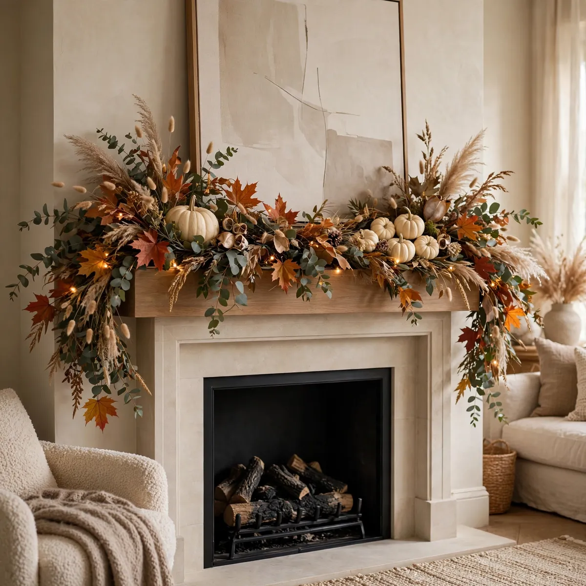 fall mantel decor ideas: natural foliage garland