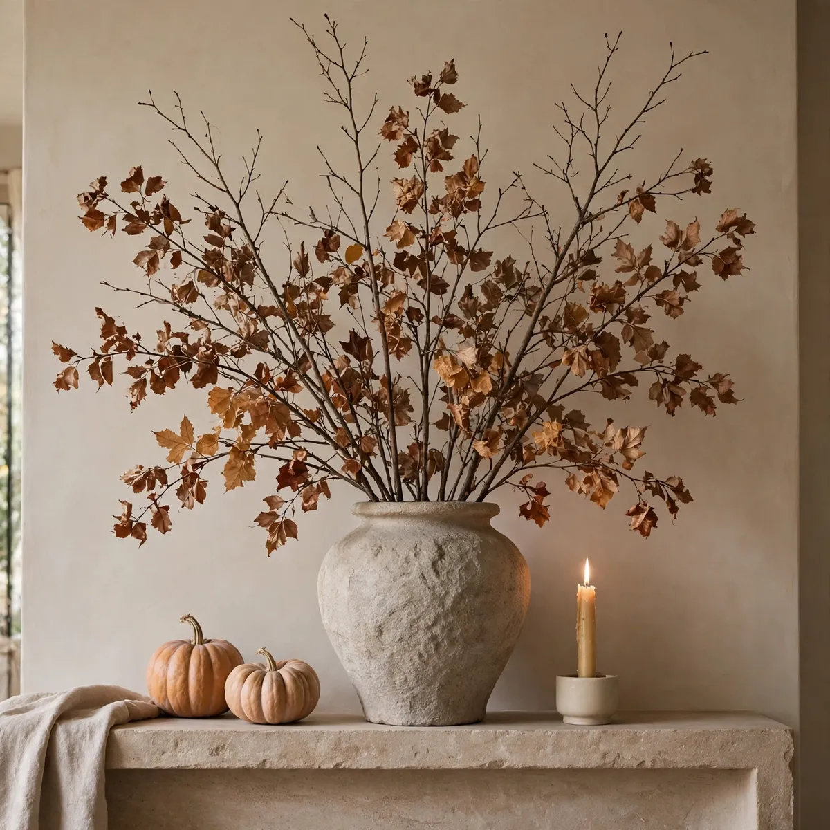 fall mantel decor ideas: dried branches as focal point