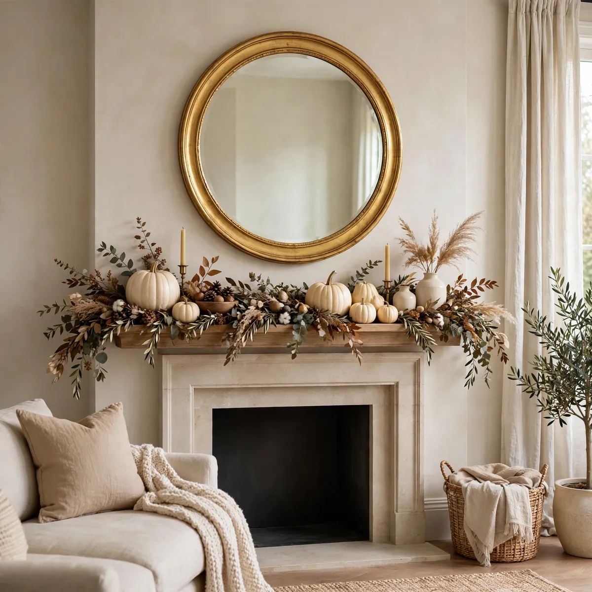 fall mantel decor ideas: mirror anchor above mantel